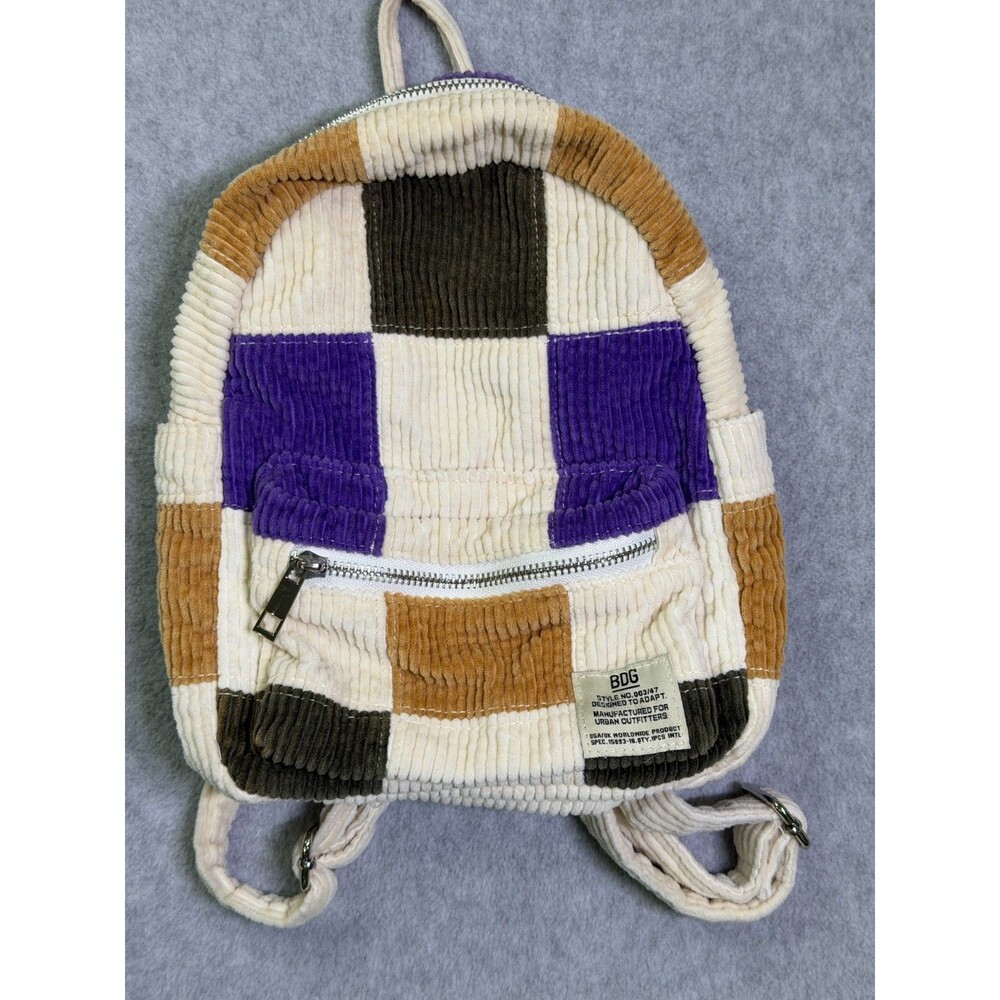 BDG Urban Outfitters Patchwork Corduroy Mini Backpack Purple Cream Brown Y2K